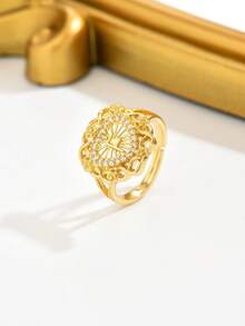 1枚女士心形26字母锆石戒指，金色开口字母戒指，心形通勤戒指，夏季海滩风戒指，适合日常佩戴 - 金黃色 - 查看 27