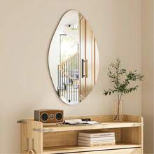 Espejo de pared asimétrico, pegatina de espejo suave acrílico asimétrico, adecuado para sala de estar, entrada, pasillo, baño, dormitorio, decoración del hogar montada en la pared - con forma de huevo - Ver 4
