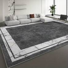Alfombras de área lavables para interiores, disponibles en múltiples tamaños, alfombra rectangular de terciopelo grande para sala de estar, alfombra suave resistente a las manchas y al agua, fácil de limpiar, con borde de mármol moderno en negro y blanco para dormitorio, cocina, patio, terraza, remolque, pasillo, jardín, decoración del hogar - A - Ver 6