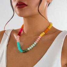 1pc Boho Chic Style Elegant & Sweet Colorful Acrylic Beaded Necklace, Women Holiday Birthday Date Night Party Travel Shopping Casual Daily Accessory - 豐富多彩的 - 查看 2