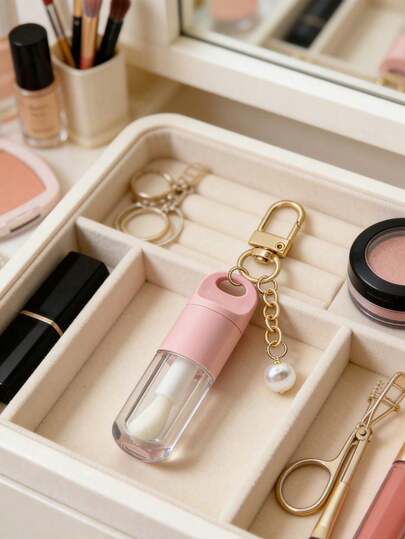 Portable Lipstick Bag Charm With Featuring Pearls, Tube Packaging Charm, Lip Gloss Lipstick Keychain Charm Accessory, Travel Accessory, Travel Storage Box, Multi-Functional Accessory, Fashion Minimalist, Daily Necessity,For Handbags And Keys, Gift For Women And A Stylish Everyday Accessory For Any Occasion,Birthday Gifts, Travel Accessories, Mother'S Day Gifts, Back To School Gifts, Graduation Gifts, Easter Gifts
