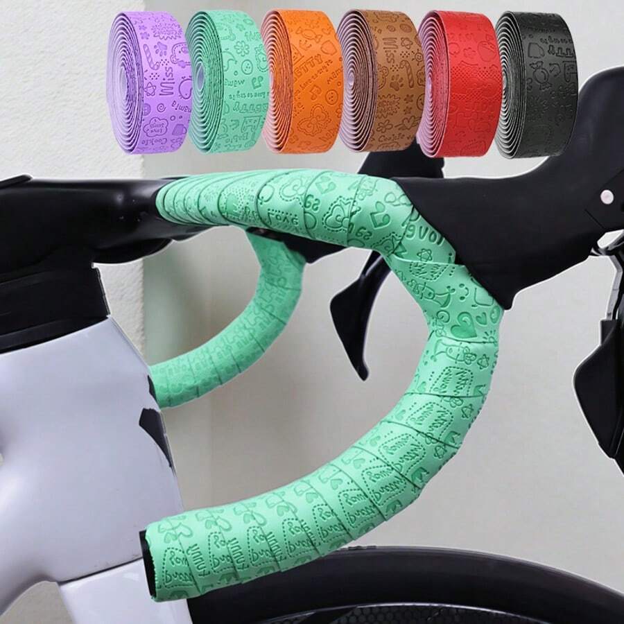 1 Pair Pollycycle Road Bicycle Handlebar Tape, Anti-Slip Shock-Absorbing Cycling Handlebar Wrap Accessories - Multicolor - View 1