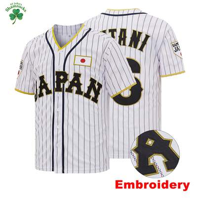 16# White Baseball Jersey With Stripes, Embroidered Letter, Samurai Team, Game Training Uniform, Fan Gift