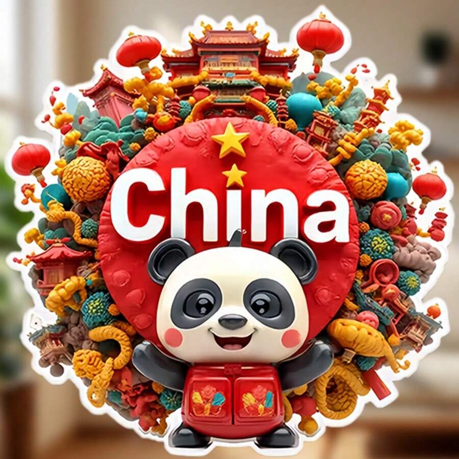 Nam châm trang trí hình đám mây chủ đề Gấu trúc - Bảo vật quốc gia: Viền hoa không đối xứng với đường viền trắng, hình Gấu trúc khổng lồ, nút thắt Trung Quốc và hoa mẫu đơn, chữ "China" nổi - Mang đến những lời chúc tốt lành từ Gấu trúc cho tủ lạnh của bạn trong mùa lễ hội. - E - Xem 1
