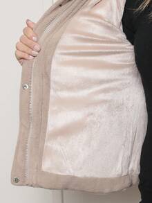 DUOUNO MODAS - WOMEN'S PUFFER JACKET, ULTRASUEDE SOFT, LINED, WITH REMOVABLE HOOD - TECHNOLOGICAL ULTRASUEDE SOFT PUFFER JACKET FOR WINTER - 米色 - 查看 2