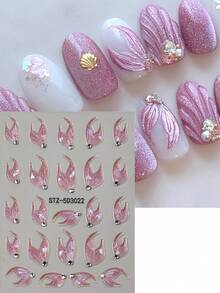 2pcs Mermaid Tail Nail Stickers, Aurora Pink Summer Nail Art Decals, Spring Wedding Design Nail Supplies, DIY Holiday Nail Art Transfer Stickers - Pink - View 2