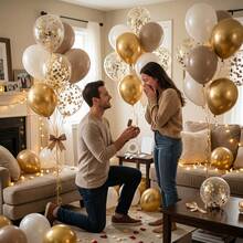 29PCS Champagne Gold Birthday Decoration,  Metal Confetti Balloons Party Set Round Helium Balloon, Romantic Luxury, Retirement Party Wedding Birthday Graduation Celebration Home Decoration Birthday And Themed Party Supplies - Champane Gold - 查看 8