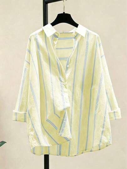 Women's Striped Casual & Office Elegant Striped Button-Up Shirt, Long Sleeve, Spring/Summer