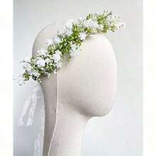 QY- Bridal Flower Crown Women Rose Floral Headband Maternity Photo Prop Baby Shower Leaf Hair Wreath B-White -3788 - Trắng - Xem 4