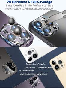 3片装后置摄像头钢化玻璃保护膜，兼容 17 Pro Max/17 Pro/17 Air/17/16 Pro Max/16 Plus/16E/15 Pro Max/14/13 Mini/12/11 - 高清透明全覆盖保护 - 無色 - 查看 7