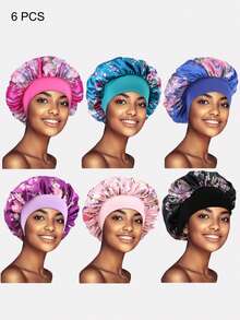 4 piezas de gorros anchos de ala multicolor para mujer para uso diario, gorros de seda, gorros de satén, gorros para dormir - Multicolor - Ver 27