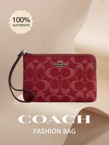 Coach Cartera de mujer con cremallera y muñequera, 16 ranuras para tarjetas, cartera de teléfono de cuero con correa para la muñeca - Rojo - Ver 1