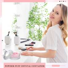 Hũ thủy tinh trong suốt sọc kẻ có nắp & bông phấn mềm mịn, hộp đựng trang trí sọc kẻ thanh lịch cho bột body rời, hũ bàn trang điểm phòng tắm cổ điển, quà tặng lưu trữ mỹ phẩm lý tưởng cho phụ nữ, hũ bông phấn, hộp lưu trữ mỹ phẩm - Nhiều màu - Xem 6