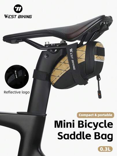  WEST BIKING Bolsa de Selim Miniatura de 0,3L com Faixa Reflexiva, Pode Instalar uma Luz Traseira, Adequada para Armazenar Pequenos Acessórios de Ciclismo