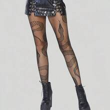 Women's Plus Gothic Tights - Plus Size Snake Jacquard Hollow Out Fishnet Slimming Pantyhose - For Fall - Perfect For Women Seeking Fashionable & Comfortable Tights - Ideal Gift For Halloween & Cosplay - màu đen - Xem 4