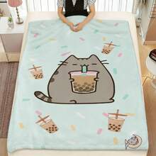 1pc Pusheens Cartoon Cat Plush Flannel Blanket - Soft All-Season Throw With Playful Cat & Heart Print, Multi-Use For Sofa, Bed, Office, Outdoor - Machine Washable, Perfect Gift For Friends & Family, Cute Blanket, Cozy Home-280gsm - 多色 5 - 查看 4