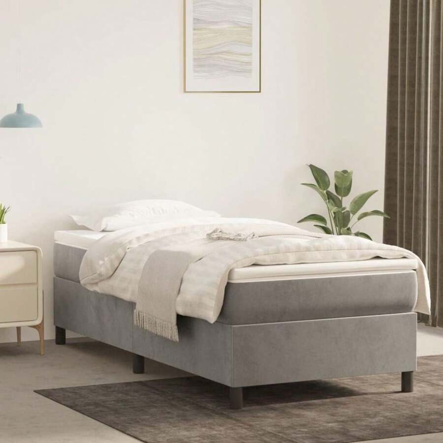 vidaXL Struttura letto a molle, letto imbottito per camera da letto, struttura letto con rete a doghe e gambe di supporto, letto singolo per camera da letto, velluto grigio chiaro 80x200cm - Grigio Chiaro - Visualizzare 1
