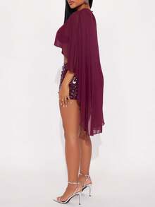 Womens Capelets Shawls And Wraps For Evening Dress Chiffon Capes Wedding Cover Up Soft Flowy Shirt Beachwear Short Front Back Long Crop Tops See Through Cover Up Cape Shawls - Màu Đỏ Sâu - Xem 3