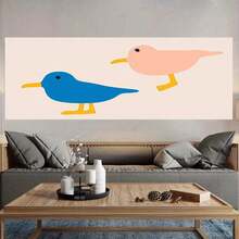 2D Plano, 1 Pieza Pintura Moderna en Lienzo Horizontal Enmarcado - Pájaro de Dibujos Animados con Tinta en Lienzo, Marco Envolvente Adecuado para Decoración de Hogar, Oficina, Fiesta - Póster Colgante (Diseño de Aves) - Regalo de Temporada de Invierno/Otoño, 2D Plano - Enmarcado - Ver 4