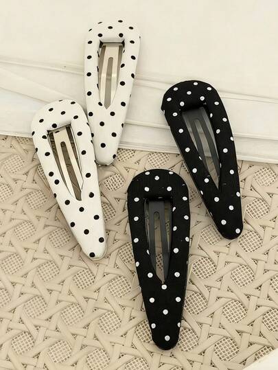 4pcs Elegant Retro Black & White Polka Dot BB Hair Clips, Bangs & Side Clips, Versatile Casual Hairstyle Accessories For School, Outing, Photo Shoot