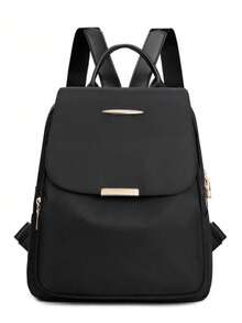Mochila de gran capacidad para mujer, bolso de mano de estilo clásico de unicolor, mochila para estudiantes - Negro - Ver 3