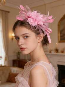 1 pezzo Fascia per capelli 3D morbida per ragazze, stile retrò europeo e americano, accessorio per capelli da sposa, cerchietto con fiori morbidi per feste - Rosa - Visualizzare 3