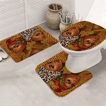 1/2 Set Of African-Themed Beauty Bath Curtain Set, Golden-Brown Portrait Bathroom Decor, Includes A Floor Mat, U-Shaped Cushion, Toilet Lid Cover, And 12 Hooks. 70.87 X 70.87 Inches Bath Curtain. Home Decor, Bathroom Accessories. - A - View 8