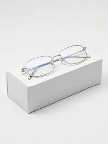 Retro Small Frame Y2K Silver Metal Frame Glasses, Clear Lens Decorative Glasses, Unisex Japanese Style Full-Rim Glasses - Silver - View 7