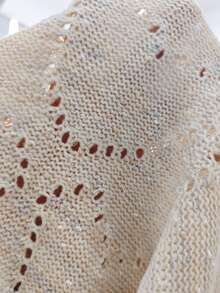 Plus Size Casual Hollow Out Short Sleeve Knit Sweater Top Summer - Apricot - View 4