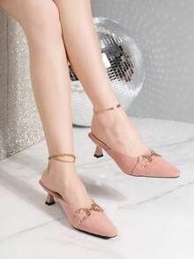 Giày sandal cao gót nữ kiểu dáng thanh lịch, giản dị, mũi nhọn, khóa kim loại, dành cho mùa xuân/hè. - Hồng - Xem 4