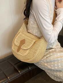 Túi tote dệt cỡ lớn thời trang cổ điển, túi đeo chéo bằng rơm cho kỳ nghỉ biển. - Màu be - Xem 3