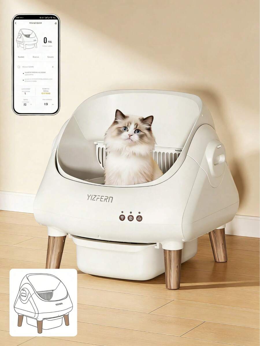 Cat-Ear Automatic Self-Cleaning Cat Litter Box – Smart Sensors, APP Control & Health Monitoring, Low Noise, Odor Control, Easy Clean, For Multi Cats, Large Cats, Modern Pet Homes,Cat Stuff - US B Type Plug(110-127V) - View 1
