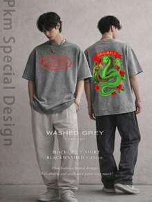 1PC Men Black Washed Vintage Streetwear Brand 100 Percent Cotton T Shirt Purple Dragon And Vons Dutchs Text Graphic Print Casual Outfit For Daily Wear Party |   Front And Back Print |   Retro Heavyweight Tee |   Perfect Gift |   Loose Comfortable Breathable |   Machine Washable Fabric |   Hip Hop Cool Style |   Drippy Clothes |   Y2K Summer Tops Summer Summer Tops Summer Outfits For Women Spring 4th Of July Outfit Women Summer Tops For Women Summer Outfits For Women - Xám 7 - Xem 4