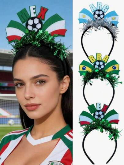 1pc Unisex World Cup Headband, Football Headband With Shiny Stickers, Mexico, Argentina, Brazil National Flag Patterns, Suitable For World Cup Watching, Family Gatherings, Street Cheering, Women Hair Accessories, Recommended As Gift Headband