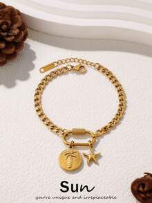 1件装不锈钢椰子海星吊坠手链，女士时尚多元素扣环链手链饰品 - 手鍊 - 查看 1