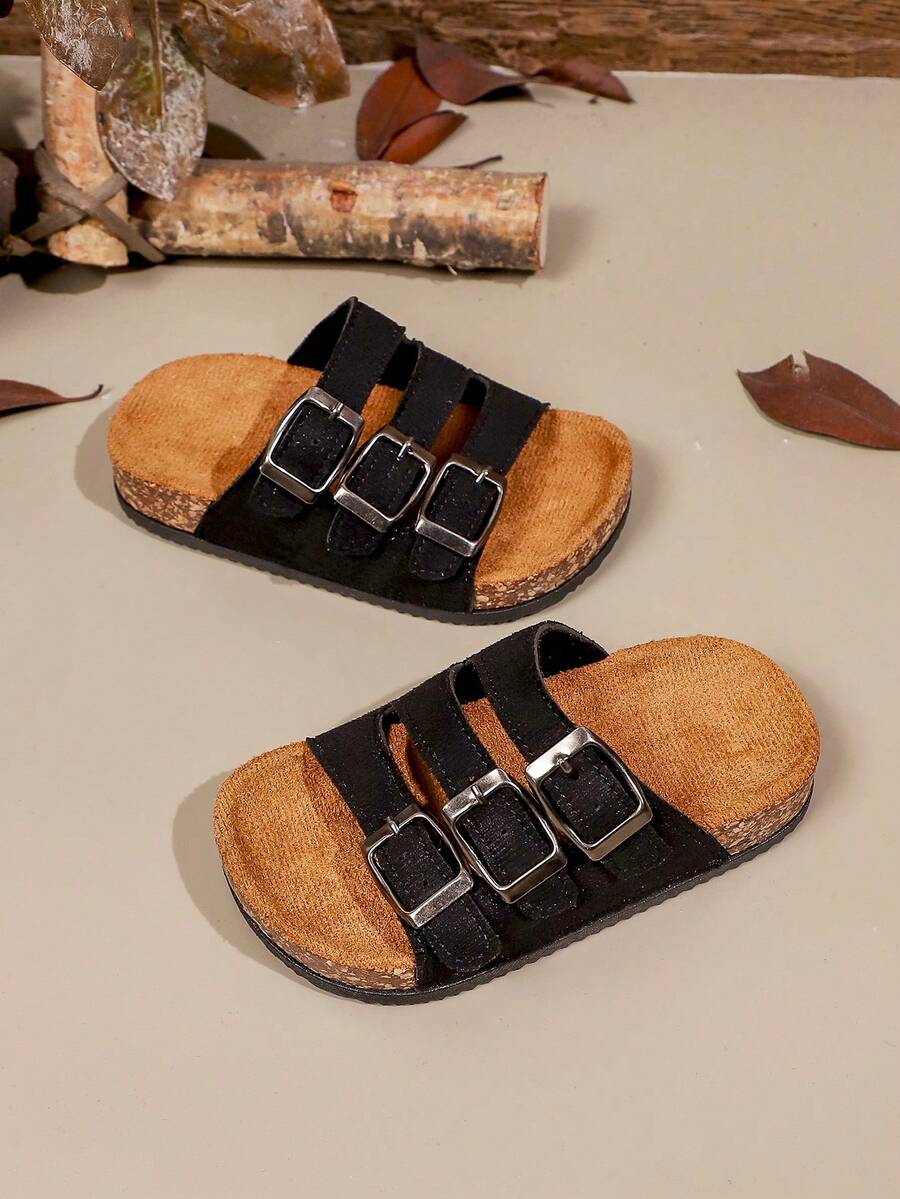 儿童软底时尚拖鞋，轻便沙滩鞋，舒适可调节凉鞋 - 黑色 - 查看 1