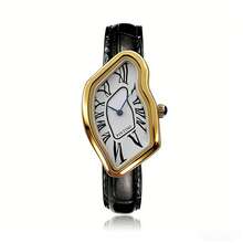 PINTIME 1pc Alien Crash Melted Distorted Y2K Style Women Fashion Vintage High-End Waterproof Quartz Watch With Leather Strap (Horseshoe Buckle) - Black - View 17