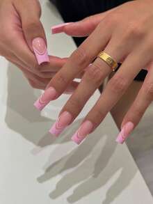 24 piezas de uñas postizas de color rosa chicle francés con forma cuadrada (en T/ataúd) extra largas, uñas falsas nude para el estilo Y2K - Multicolor - Ver 1