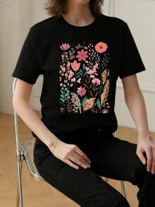 Camiseta de manga corta de moda para primavera y verano de 2026, hecha en México,Estampado de dibujos animados, modelo de pareja, apta para uso interior o exterior. Cuello redondo - Negro - Ver 2