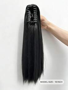 Perruque queue de cheval pour femmes - Mèches de cheveux synthétiques résistantes à la chaleur, extensions à clipper réalistes (noir/brun/beige) - Pièce de cheveux droits de 18 pouces de long, convient pour les cheveux courts, les fêtes, l'usage quotidien et la pousse rapide des cheveux - Multicolore - Voir 4