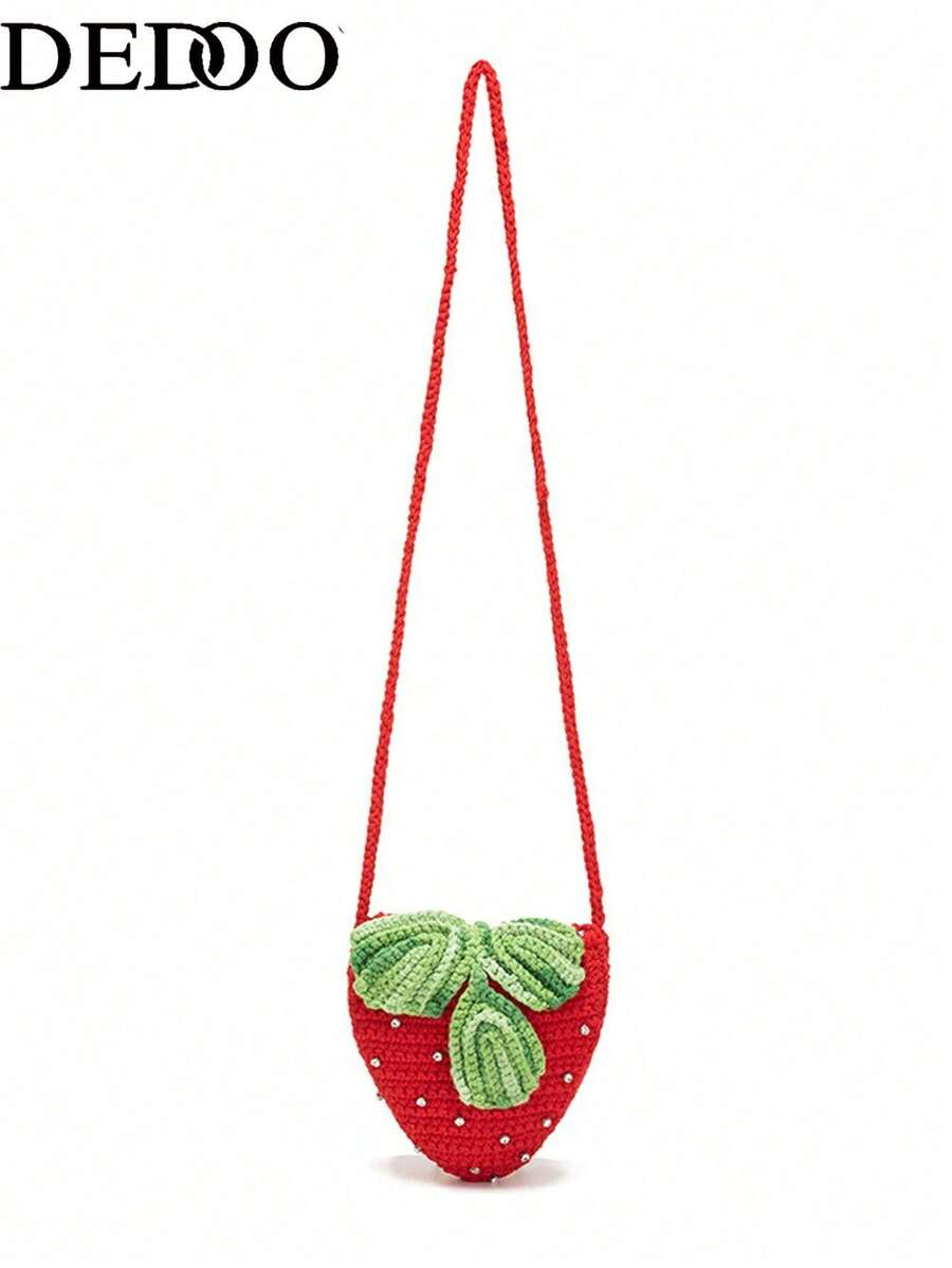 1pc Ladies Hand Crochet Crochet Crochet Bag Change DIY Mobile Phone Bag Diagonal Flower Mobile Phone Bag - Red - View 1