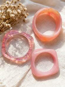 1 chiếc vòng tay nhựa màu hồng tối giản hình học bất đối xứng, thời trang, thích hợp cho sử dụng hàng ngày, du lịch, tiệc tùng và các dịp dạ hội. - Hồng - Xem 9