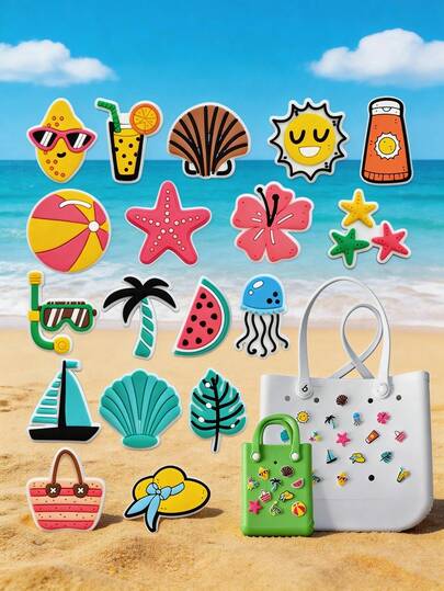 10件套包包配件，沙滩包配件，3D卡通图案，可用于个性化手提包，DIY你的包包，夏季旅行必备假日用品