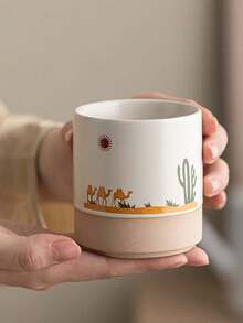 1pc Middle Eastern Style Ceramic Mug, Saudi Arabian Coffee Cup, Desert Camel, Palm Tree & Cactus Themed Water Cup, Matte Two-Tone Design, High-Quality Ceramic Material Insulated & Anti-Scald, 4 Different Desert Landscape Patterns, Vividly Recreating The Middle Eastern Wilderness Ambiance, Suitable For Coffee, Tea, Water And Other Beverages, Infusing Exotic Charm Into Kitchen And Office, An Excellent Choice For Daily Use And Gift-Giving - Multicolor - View 9