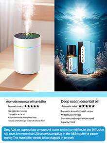 [Home Decor]1pc 180ml Small Cold Mist Humidifier, Romantic Colorful Atmosphere Night Light, Mini Car Aromatherapy Humidifier. Quiet Operation, Timer Auto Shut-Off Function, 2 Working Modes. Compatible With Essential Oils (6 Scents Available). This Set Includes 1 Humidifier And 1 Bottle Of Essential Oil. Perfect For Car, Office, Bedroom, Living Room, Air-Conditioned Room, Study And Computer Room, This USB Powered Air Freshener (Requires Plug-In Use) Provides Air Humidification And Moisturizing, Creating A Comfortable Environment For You. - Black and White - View 13