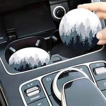 2pcs Fresh Pine Tree Forest Car Cup Holders, 2.8 Inch Round Decorative Car Cup Mats, Home And Auto Water Cup Coasters, Unisex Car Interior Accessories, Decorative Coasters, Suitable As Gifts For Family And Friends On Holidays And Birthdays - Car Coasters - View 15