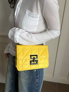 Solid Color Fashionable Luxury Shoulder Bag, Elegant Floral Vintage Chic Flap Wallet, PU Crossbody Bag, Women's Daily Commute - Yellow - View 6