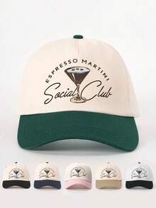 1 pieza Gorra de béisbol con bloqueo de color bordada "ESPRESSO MARTINI", ajustable, protección solar, casual, versátil, adecuada para viajes de primavera/otoño, de moda, sombreado, juvenil, estilo Y2K, verano, playa, sombrero - gorra de béisbol - Ver 16