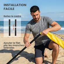 SPORTNOW Ensemble de Volley-Ball et Badminton, Poteaux en Acier Hauteur Réglable, Ballon de Volley-Ball, Filet Badminton Portable, 4 Raquettes, 4 Volants, Sac de transport, pour Pelouse Plage Jardin - Gelb - Übersicht 4