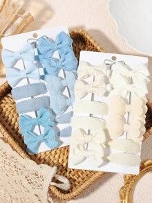 12pcs 2026 Bow & Heart Shaped Waffle Knit Hair Clips, Gentle Style Hair Accessories - Mixed color - View 3